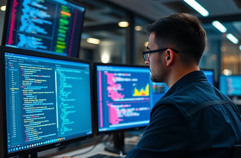 Development team working on terminal software